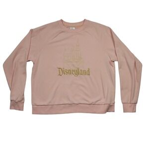 Disney Disneyland Resort Pink Gold Castle Embroidered Sweatshirt Womens Large